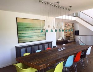 DIning room with color chairs